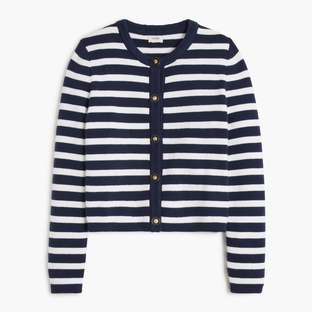 J Crew Coastal Grandmother Striped Navy and White Cardigan M